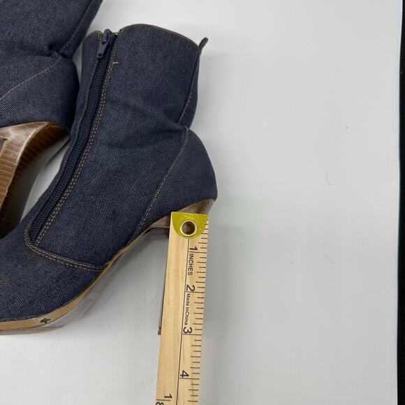 Denim Blue Square Toe Chunky Zipper Booties Womens 6 Y2K Retro - Picture 12 of 15